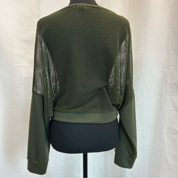 Revamped Olive Forest Green Sheer Mesh Women Sweatshirt Top L Long Sleeve - Picture 4 of 11